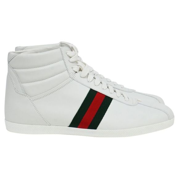 Gucci Ace Web High-Top Sneakers in White Leather